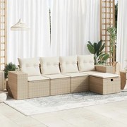 vidaXL Σετ Καναπέ Κήπου 5 τεμ. Μπεζ Συνθετικό Ρατάν με Μαξιλάρι
