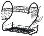 Στεγνωτήριο πιάτων Rosberg R53000H, 2 επίπεδα, Μαχαιροπήρουνα και ποτηροθήκες, Μαύρο