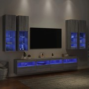 vidaXL Ντουλάπια Τηλεόρασης Τοίχου Σετ 7 Τεμ. με Φώτα LED Γκρι Sonoma