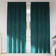 vidaXL Curtains blackout  με κορδέλα 2 τεμ Σκούρο Πράσινο Βελούδο