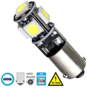 GloboStar® 81297 Λάμπα Αυτοκίνητου BAx9S - H6W 2nd Generation Can-Bus Series LED 5 SMD 5050 2W 300lm 360° DC 12V IP20 Ψυχρό Λευκό 6000K