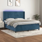 vidaXL Κρεβάτι Boxspring με Στρώμα &amp; LED Σκ. Μπλε 180x200εκ. Βελούδινο