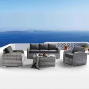 BELMAR Living Set Σαλόνι Κήπου ALU:3Θέσ+2 Πολυθρόνες+Τραπέζι Wicker Grey White,  Μαξιλ.Γκρι