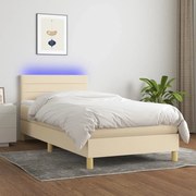 ΚΡΕΒΑΤΙ BOXSPRING ΜΕ ΣΤΡΩΜΑ &amp; LED ΚΡΕΜ 100X200 ΕΚ. ΥΦΑΣΜΑΤΙΝΟ 3133778