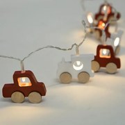 Eurolamp Σειρά 10 LED Θερμό Λευκό 0.9m Με Ξύλινα Αμάξια Διάφανο Καλώδιο Χρονοδιακόπτη Μπαταρίας 600-03053