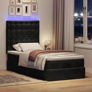 vidaXL Οθωμανικό κρεβάτι με στρώματα &amp; LEDs Μαύρο 90x200cm Velvet