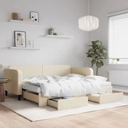 vidaXL Καναπές Κρεβάτι Συρόμενος Κρεμ 90x200 εκ. Ύφασμα &amp; Συρτάρια