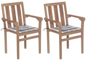 vidaXL Καρέκλες Κήπου 2 τεμ. από Μασίφ Ξύλο Teak & Γκρι Καρό Μαξιλάρια