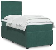 vidaXL Κρεβάτι Boxspring με Στρώμα Σκούρο Πράσινο 90x200 εκ. Βελούδινο