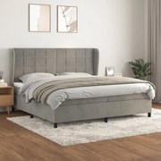 Κρεβάτι Boxspring με Στρώμα Ανοιχτό Γκρι 200x200 εκ. Βελούδινο