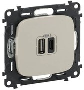 Πρίζα Φόρτισης 2xUSB A και C 3000MA Μπεζ Valena Allure 754966 Legrand-754966-Μπεζ 754966