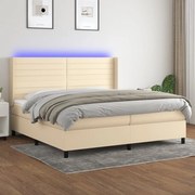 Κρεβάτι Boxspring με Στρώμα &amp; LED Κρεμ 200x200 εκ. Υφασμάτινο - Κρεμ