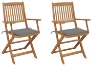 Καρέκλες Κήπου Πτυσσόμενες 2 τεμ Μασίφ Ξύλο Ακακίας & Μαξιλάρια