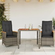 vidaXL Σετ Επίπλων Bistro 3 τεμ Γκρι Συνθετικό Ρατάν με Μαξιλάρια