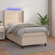 vidaXL Κρεβάτι Boxspring Στρώμα&amp;LED Καπουτσίνο 100x200 εκ. Συνθ. Δέρμα