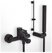 Eurorama Tonda Black Matt 145210-400 Μπαταρία Λουτρού Με Tηλέφωνο, Eπίτοιχο Στήριγμα Tηλεφώνου &amp; PVC Σπιράλ+SINTESI βέργα