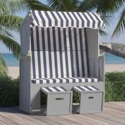 Ξαπλώστρα Strandkorb με Σκίαστρο Μπλε/Λευκό Συνθ. Ρατάν/Ξύλο 318651