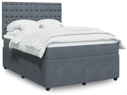 Κρεβάτι Boxspring με Στρώμα Σκούρο Γκρι 140x200 εκ. Βελούδινο - Γκρι