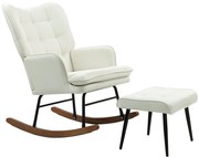 HOMCOM Πολυθρόνα Κουνιστή με Υποπόδιο, Σύστημα Απαλού Λικνίσματος, Απομίμηση Λινού, 64 x 89 x 90 cm, Κρεμ Λευκό