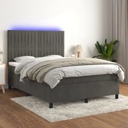 vidaXL Κρεβάτι Boxspring με Στρώμα &amp; LED Σκ. Γκρι 140x200εκ. Βελούδινο