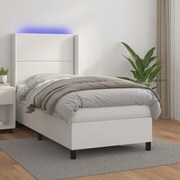 vidaXL Κρεβάτι Boxspring με Στρώμα &amp; LED Λευκό 90x190 εκ. Συνθ. Δέρμα