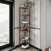 Βιβλιοθήκη γωνιακή Kedy II Megapap χρώμα μαύρο - καρυδί 34x34x173εκ.
