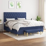 Κρεβάτι Boxspring με Στρώμα Μπλε 160x200 εκ. Υφασμάτινο - Μπλε