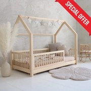 Flori Montessori παιδικό κρεβάτι ΜΑΣΙΦ φυσικό ξύλο 160Χ80 με πόδι 5εκ. - Bazaar