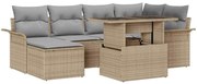 vidaXL Σετ Καναπέ Κήπου με μαξιλάρι 7 pcs Μπεζ Πολυ ράταν
