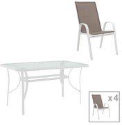 Σετ κήπου - Τραπεζαρία Calan - Ensure 5 τεμ. μέταλλο - γυαλί λευκό 120x70x70 εκ. 120x70x70 εκ.