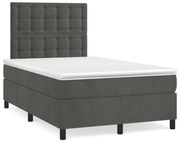 Κρεβάτι Boxspring με Στρώμα Σκούρο Γκρι 120x190 εκ. Βελούδινο - Γκρι