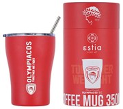 Estia 00-13264 Coffee Mug Olympiacos B.C. Ποτήρι Θερμός με Καλαμάκι Κόκκινο 350ml