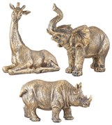 Φιγούρα Ελέφαντας/Καμηλοπάρδαλη/Ρινόκερος 'Africa Trio' Πολυρεζίνη Μπρονζέ 3Τμχ