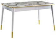 Τραπέζι Επεκτεινόμενο Flora 974NMB1549 146/181x90x78cm Marble Effect White-Gold Πλαστικό,Μοριοσανίδα