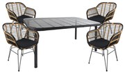 Σετ Τραπεζαρία Κήπου ArteLibre AMPIUS Μαύρο Μέταλλο/Rattan/Γυαλί Με 4 Καρέκλες 14990367