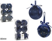 Χριστουγεννιάτικη Μπάλα Μπλε 80mm Σετ 6Τμχ Σε 2 Σχέδια