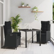 vidaXL Σετ 3 Τεμαχίων για Το Κήπο με Μαξιλάρια Μαύρο Πολυ Ράτα