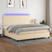 Κρεβάτι Boxspring με Στρώμα &amp; LED Κρεμ 200x200 εκ. Υφασμάτινο - Κρεμ