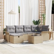 vidaXL Σετ Καναπέ Κήπου 7 Τεμαχίων με Μαξιλάρια Μπεζ Πολυ Ρατάν