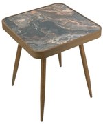 Artekko Zenn Καφέ Μεταλλικό Βοηθητικό Τραπέζι με Γυάλινη Επιφάνεια σε Εφέ Μαρμάρου (44x44x46)cm Artekko B8642