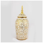 Βάζο Κεραμικό Λευκό &amp; Χρυσό 15x15x35.2cm 752-20038 Estheti 752-20038 Λευκό-Χρυσό