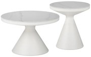 Τραπεζάκια σαλονιού Βοηθητικά Coozlin Inart sintered stone σε λευκό μάρμαρο &amp; λευκό μέταλλο 70x70x40 εκ.