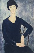 Αναπαραγωγή Young woman with a fringe or young seated woman in blue dress, Modigliani, Amedeo