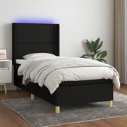 Κρεβάτι Boxspring με Στρώμα &amp; LED Μαύρο 90x190 εκ. Υφασμάτινο