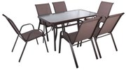 WOODWELL Ε250,9RIO Set Τραπεζαρία Κήπου Μέταλλο Καφέ, Textilene Καφέ: Τραπέζι + 6 Πολυθρόνες Table:150x90x71 Armch:55x74x91 Ε250,9