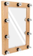 MIRROR-60x90-1 GloboStar®  MAKEUP MIRROR-60x90-1 Μοντέρνος Καθρέπτης Μακιγιάζ με Πλαίσιο Φυσικού Ξύλου με Διακόπτη On/Off 10 x E27 AC220-240V - Μ60 x Π7 x Υ90cm - Μπεζ Δρυς