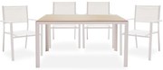 Τραπεζαρία Nares-Moly σετ 5τεμ pakoworld αλουμίνιο-textilene λευκό plywood φυσικό 152-000006