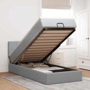 vidaXL Οθωμανικό κρεβάτι με στρώμα &amp; LEDs Ανοιχτό γκρι Ύφασμα