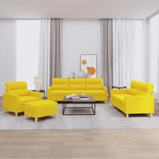 vidaXL Σετ Σαλονιού 4 Τεμαχίων Ανοιχτό Κίτρινο Υφασμάτινο με Μαξιλάρια