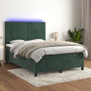 vidaXL Κρεβάτι Boxspring με Στρώμα &amp; LED Σκ. Πράσινο 140x200εκ Βελούδο